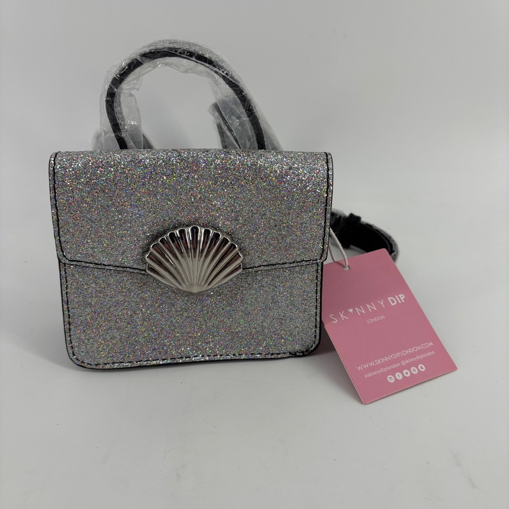 Skinnydip London Shell Eden Belt Bag Womens Mini Silver Glitter Whimsigoth  Y2K